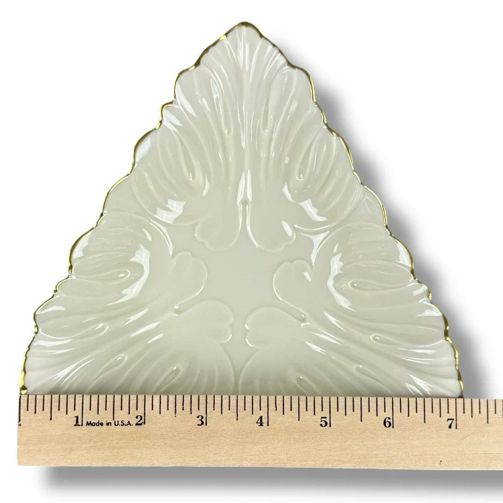 Vintage Lenox Tri-Leaf Fan Shell Candy Dish 24k Gold‎ Gilding Fine Bone China